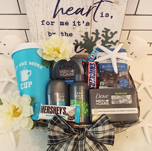 Gift Basket for Him Hamper Holiday Christmas Birthday Graduation Any Occasion Men's Dove Bath Body Spa Orchard Valley Blueberries Chocolate